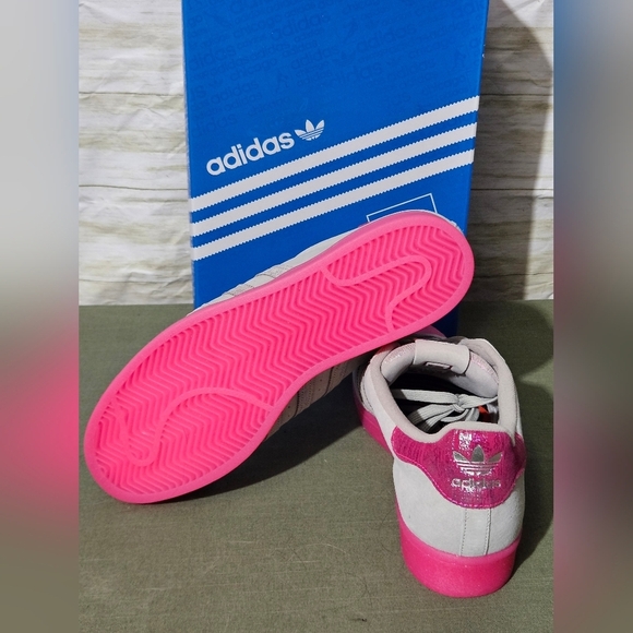 Adidas Superstars ASW Women's Gray suede Sneakers with Pink Sole - Picture 9 of 14